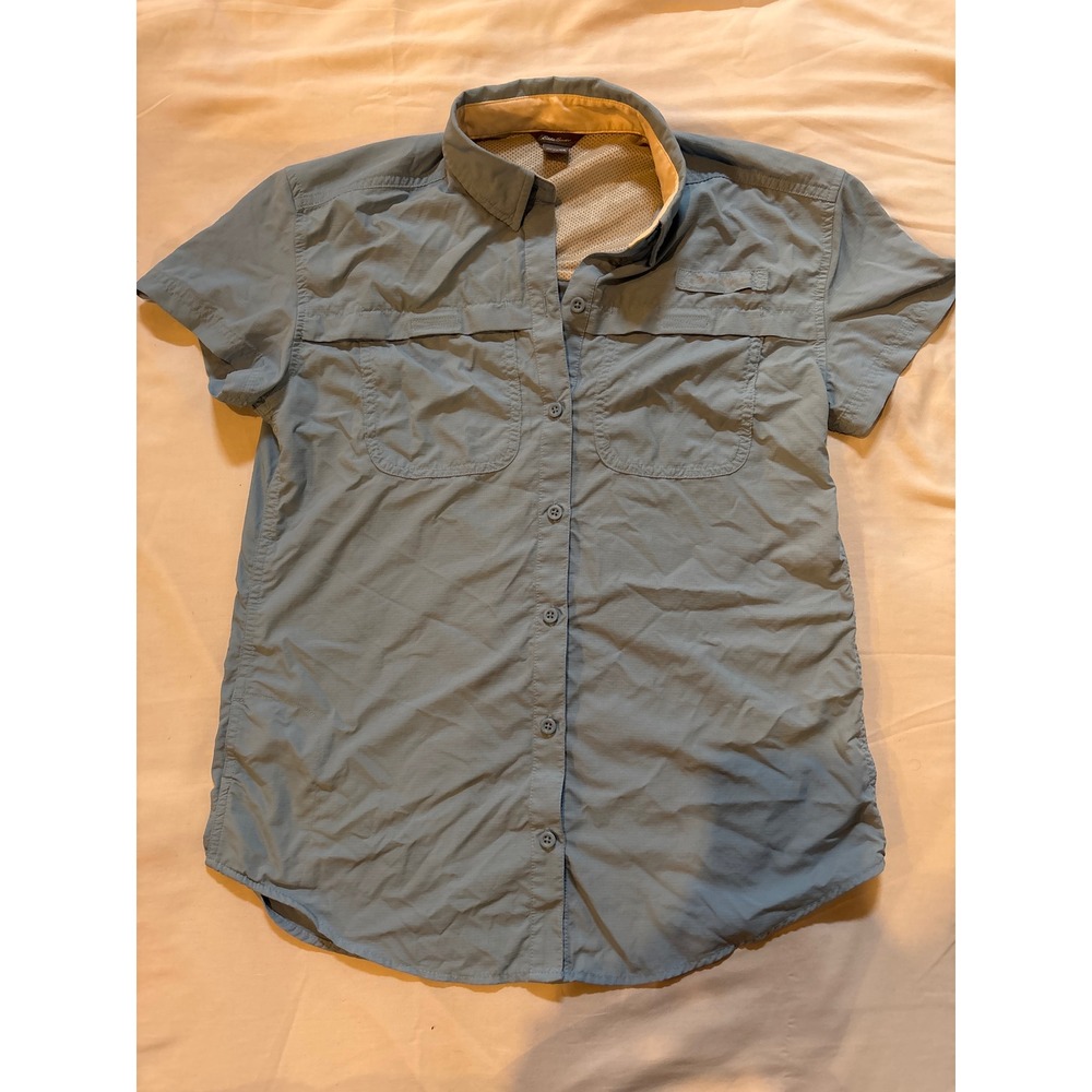Eddie Bauer Button Down Shirt Womens XS Blue Excellent Vented Ripstop Hiking